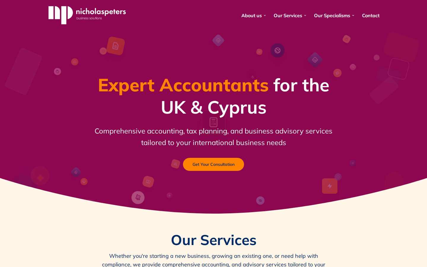 NP Accountancy website, desktop