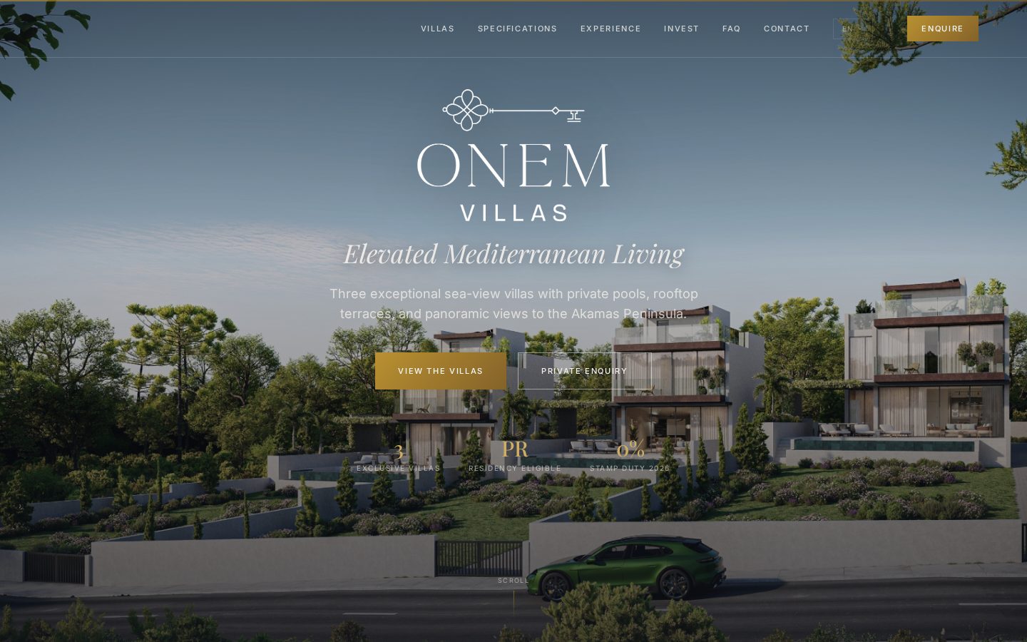 Onem Villas website, desktop